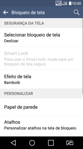 Pressione Selecionar bloqueio de tela. Pressione Selecionar bloqueio de tela.
