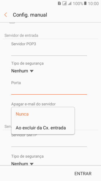 Pressione Nunca para manter os e-mails no servidor, quando você apagá-los do celular. Pressione Nunca para manter os e-mails no servidor, quando você apagá-los do celular.