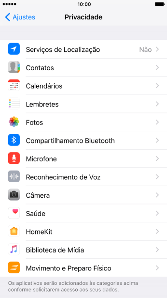 Pressione Serviços de Localização. Pressione Serviços de Localização.