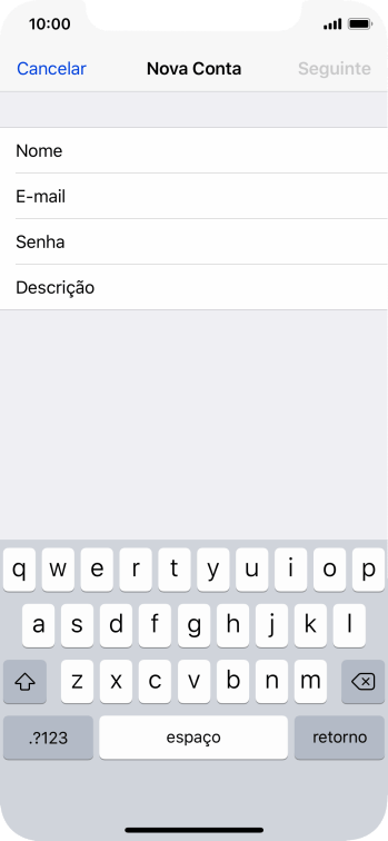 Pressione Senha e digite a senha da sua conta e-mail. Pressione Senha e digite a senha da sua conta e-mail.