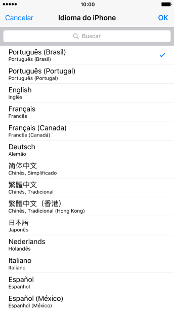Pressione OK, e siga as indicações da tela para mudar de idioma. Pressione OK, e siga as indicações da tela para mudar de idioma.