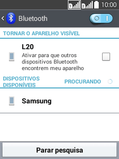 Pressione o dispositivo Bluetooth desejado, e siga as instruções da tela para conectar o dispositivo ao seu celular. Pressione o dispositivo Bluetooth desejado, e siga as instruções da tela para conectar o dispositivo ao seu celular.