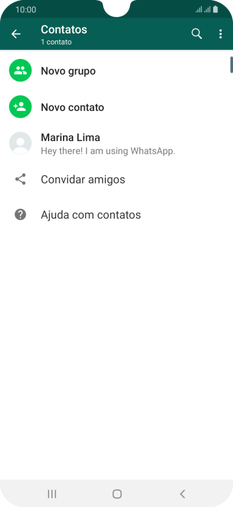 Pressione o ícone de busca, e digite as primeiras letras do nome do contato. Pressione o ícone de busca, e digite as primeiras letras do nome do contato.