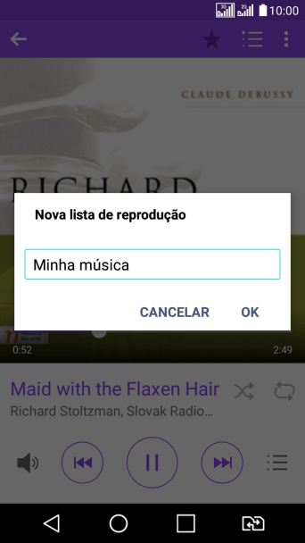 Digite o nome da lista de reprodução, e pressione OK. Digite o nome da lista de reprodução, e pressione OK.
