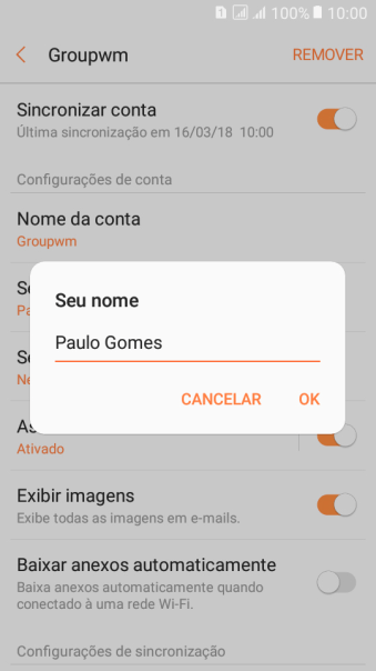 Digite o nome do remetente, e pressione OK. Digite o nome do remetente, e pressione OK.