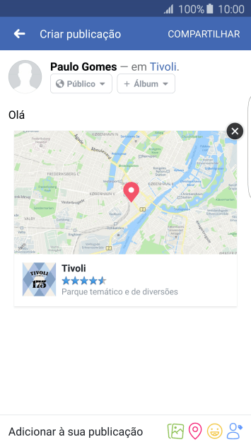 Digite o texto desejado, e pressione COMPARTILHAR. Digite o texto desejado, e pressione COMPARTILHAR.