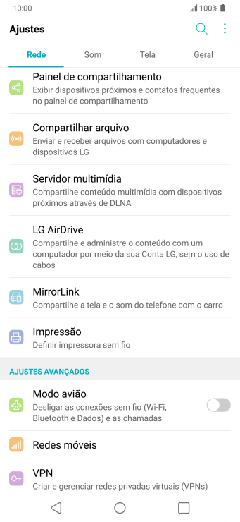 Pressione Redes móveis. Pressione Redes móveis.