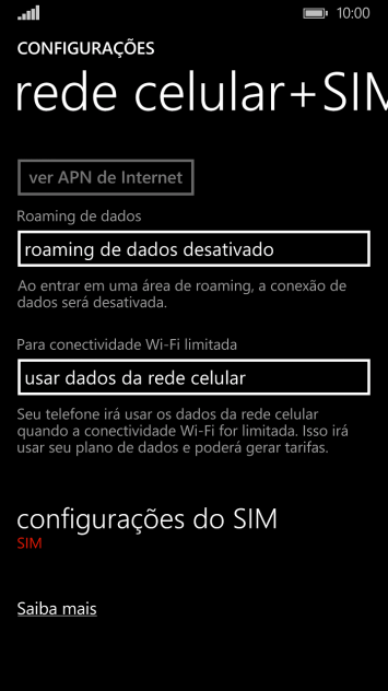 Pressione configurações do SIM. Pressione configurações do SIM.