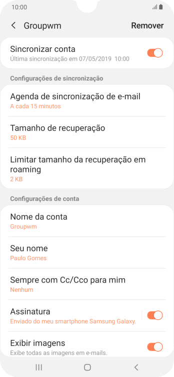 Pressione Nome da conta. Pressione Nome da conta.