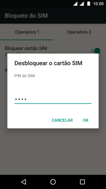 Digite um código PIN de quatro cifras e pressione OK. O código PIN padrão é 1010. Digite um código PIN de quatro cifras e pressione OK. O código PIN padrão é 1010.
