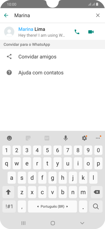Pressione o ícone de chamada de voz para realizar uma chamada de voz para o contato. Pressione o ícone de chamada de voz para realizar uma chamada de voz para o contato.