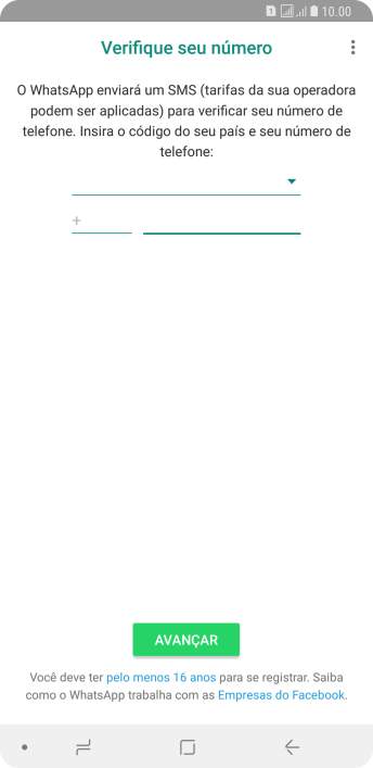 Pressione AVANÇAR. Aguarde até que o celular receba uma SMS para confirmar seu número de telefone. Pressione AVANÇAR. Aguarde até que o celular receba uma SMS para confirmar seu número de telefone.