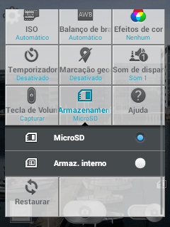 Pressione MicroSD para salvar as fotos no cartão de memória. Pressione MicroSD para salvar as fotos no cartão de memória.
