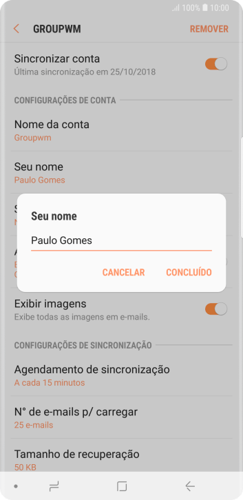 Digite o nome do remetente, e pressione CONCLUÍDO. Digite o nome do remetente, e pressione CONCLUÍDO.