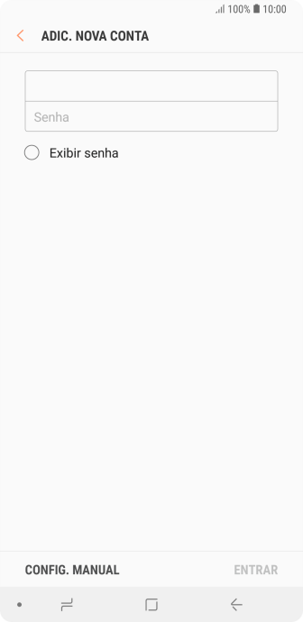 Pressione Senha e digite a senha da sua conta e-mail. Pressione Senha e digite a senha da sua conta e-mail.