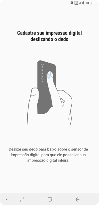 Siga as instruções na tela para configurar o código de bloqueio do celular com impressão digital. Siga as instruções na tela para configurar o código de bloqueio do celular com impressão digital.