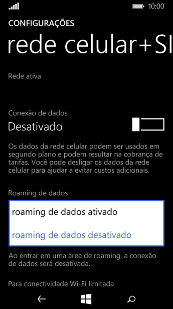 Pressione roaming de dados ativado para ativar o roaming. Pressione roaming de dados ativado para ativar o roaming.
