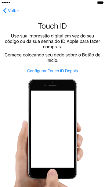Siga as instruções da tela para ativar ou desativar o uso do Touch ID ou pressione Configurar Touch ID Despois. Siga as instruções da tela para ativar ou desativar o uso do Touch ID ou pressione Configurar Touch ID Despois.