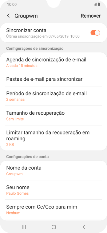 Pressione Nome da conta. Pressione Nome da conta.