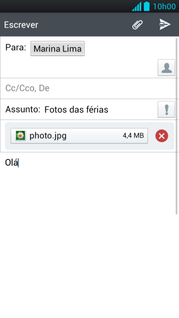 Pressione o ícone de enviar, quando você terminar de escrever seu e-mail. Pressione o ícone de enviar, quando você terminar de escrever seu e-mail.
