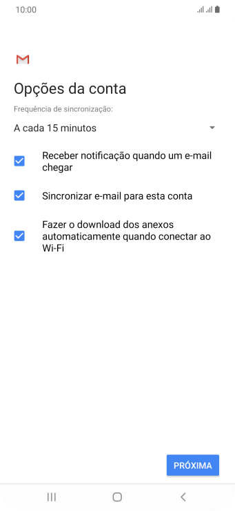Se a tela mostrar essa imagem, sua conta foi reconhecida e configurada automaticamente. Siga as instruções da tela para inserir mais informações e finalizar a configuração. Se a tela mostrar essa imagem, sua conta foi reconhecida e configurada automaticamente. Siga as instruções da tela para inserir mais informações e finalizar a configuração.