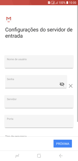 Pressione Nome de usuário, e digite o nome de usuário da sua conta e-mail. Pressione Nome de usuário, e digite o nome de usuário da sua conta e-mail.