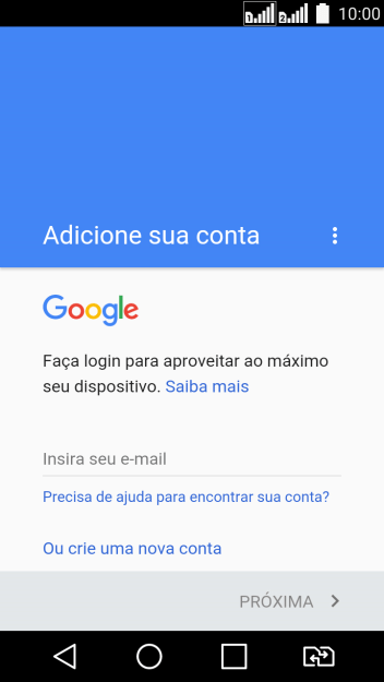 Pressione o campo de escrever, e digite o nome de usuário da sua conta Google. Pressione o campo de escrever, e digite o nome de usuário da sua conta Google.