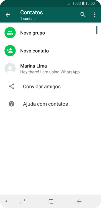 Pressione o ícone de busca, e digite as primeiras letras do nome do contato. Pressione o ícone de busca, e digite as primeiras letras do nome do contato.