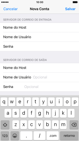 Pressione Nome de Usuário, e digite o nome de usuário da sua conta e-mail. Pressione Nome de Usuário, e digite o nome de usuário da sua conta e-mail.