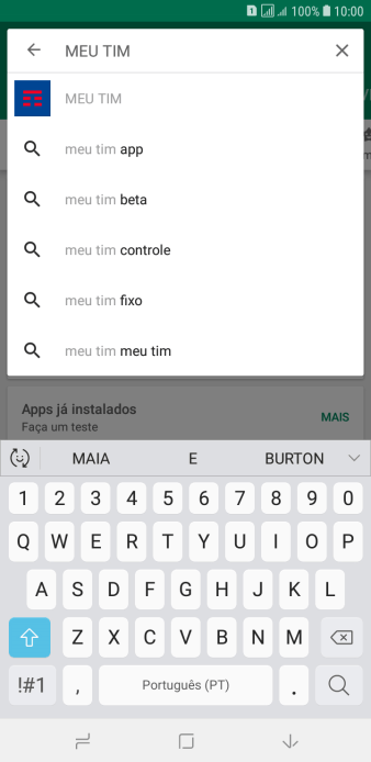 Digite MEU TIM, e pressione o ícone de busca. Digite MEU TIM, e pressione o ícone de busca.
