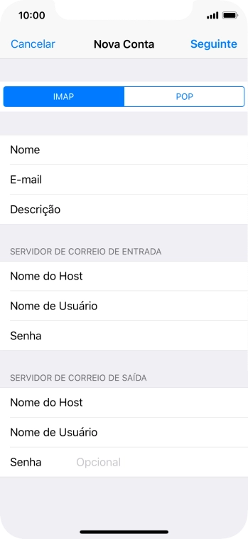 Pressione Senha e digite a senha da sua conta e-mail. Pressione Senha e digite a senha da sua conta e-mail.