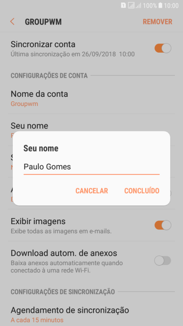Digite o nome do remetente, e pressione CONCLUÍDO. Digite o nome do remetente, e pressione CONCLUÍDO.