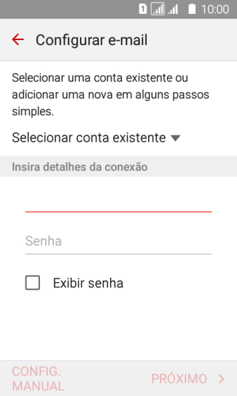 Pressione Senha e digite a senha da sua conta e-mail. Pressione Senha e digite a senha da sua conta e-mail.