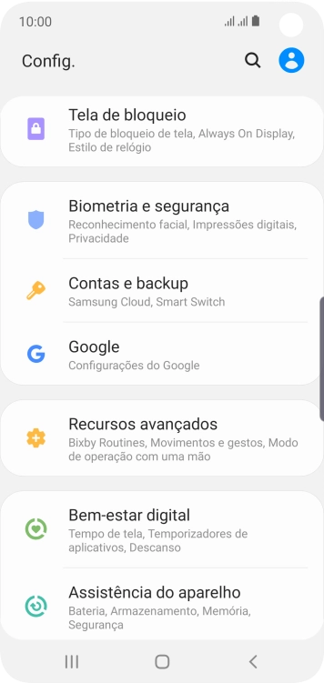 Pressione Contas e backup. Pressione Contas e backup.