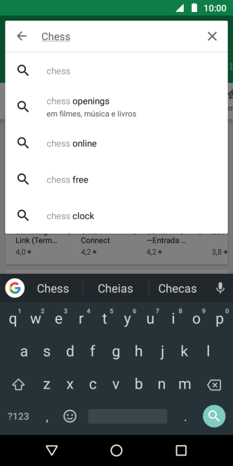 Insira o nome ou assunto do app desejado, e pressione o ícone de busca. Insira o nome ou assunto do app desejado, e pressione o ícone de busca.