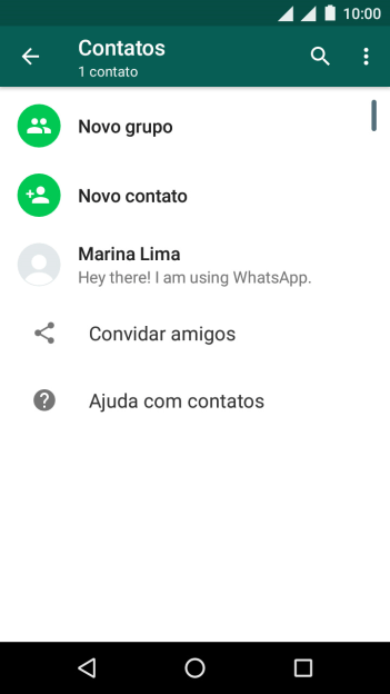 Pressione o ícone de busca, e digite as primeiras letras do nome do contato. Pressione o ícone de busca, e digite as primeiras letras do nome do contato.