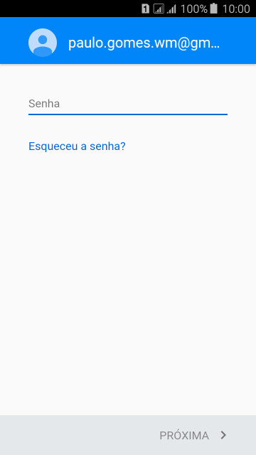 Pressione Senha, e digite a senha da sua conta Google. Pressione Senha, e digite a senha da sua conta Google.