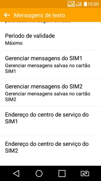 Pressione Endereço do centro de serviço do ‹SIM›. Pressione Endereço do centro de serviço do ‹SIM›.
