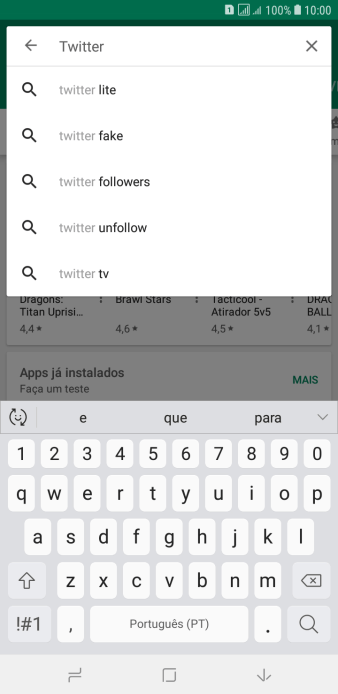 Digite Twitter e pressione o ícone de busca. Digite Twitter e pressione o ícone de busca.