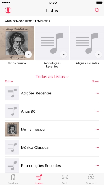 Pressione Novo, e digite o nome da lista de reprodução. Pressione Novo, e digite o nome da lista de reprodução.