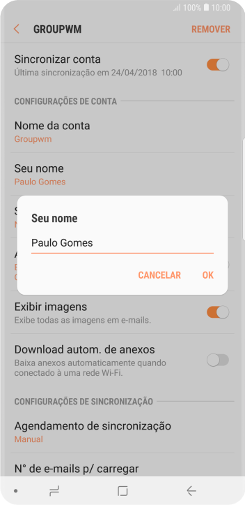 Digite o nome do remetente, e pressione OK. Digite o nome do remetente, e pressione OK.