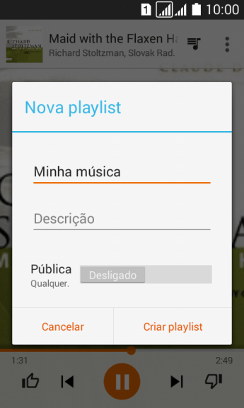 Pressione Criar playlist. Pressione Criar playlist.