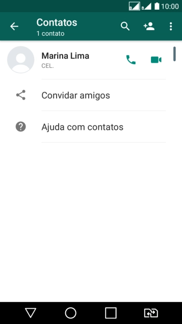 Pressione o ícone de busca, e digite as primeiras letras do nome do contato. Pressione o ícone de busca, e digite as primeiras letras do nome do contato.