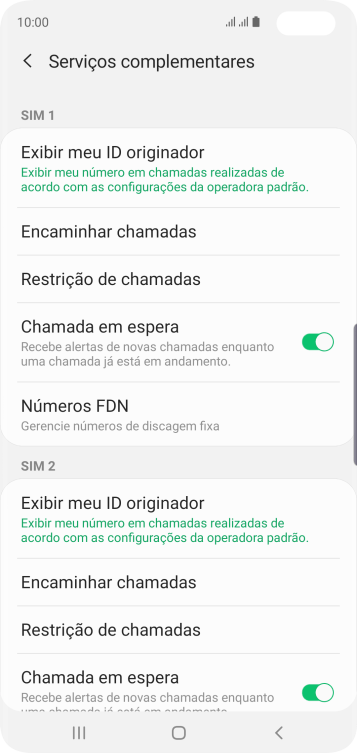 Pressione Encaminhar chamadas abaixo do chip desejado. Pressione Encaminhar chamadas abaixo do chip desejado.