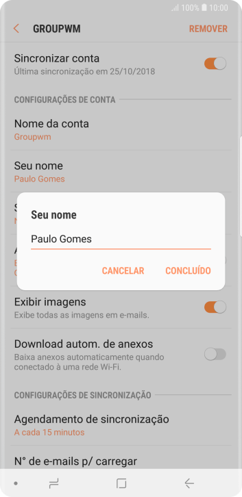 Digite o nome do remetente, e pressione CONCLUÍDO. Digite o nome do remetente, e pressione CONCLUÍDO.