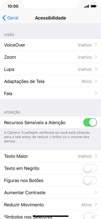 Pressione Fala, e siga as indicações da tela para selecionar as configurações desejadas. Pressione Fala, e siga as indicações da tela para selecionar as configurações desejadas.