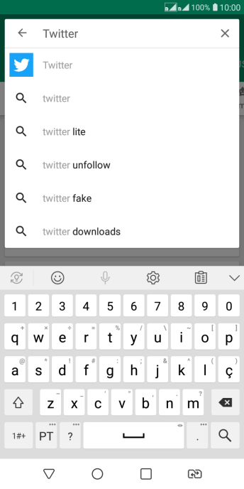 Digite Twitter e pressione o ícone de busca. Digite Twitter e pressione o ícone de busca.