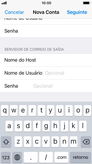 Pressione Nome de Usuário, e digite o nome de usuário da sua conta e-mail. Pressione Nome de Usuário, e digite o nome de usuário da sua conta e-mail.