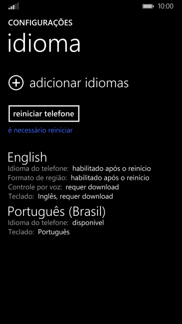 Pressione reiniciar telefone, e aguarde um instante enquanto o celular reinicia. Pressione reiniciar telefone, e aguarde um instante enquanto o celular reinicia.