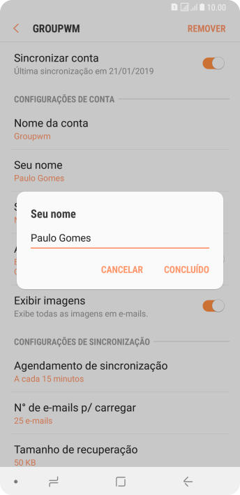 Digite o nome do remetente, e pressione CONCLUÍDO. Digite o nome do remetente, e pressione CONCLUÍDO.